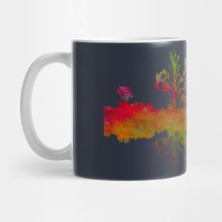 Silhouette Art Lake Shoreline Abstract Red and Green Colours Mug